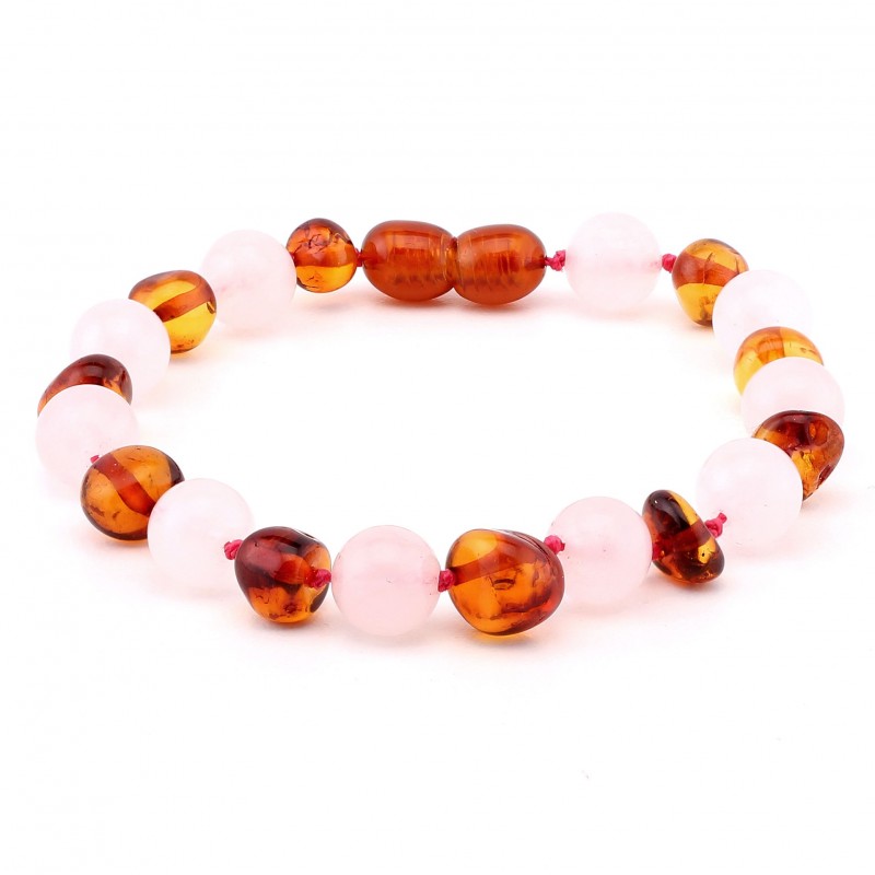 Baroque baltic amber & rose quartz baltic amber bracelet 162