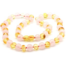 Colar de âmbar báltico barroco e quartzo rosa 1