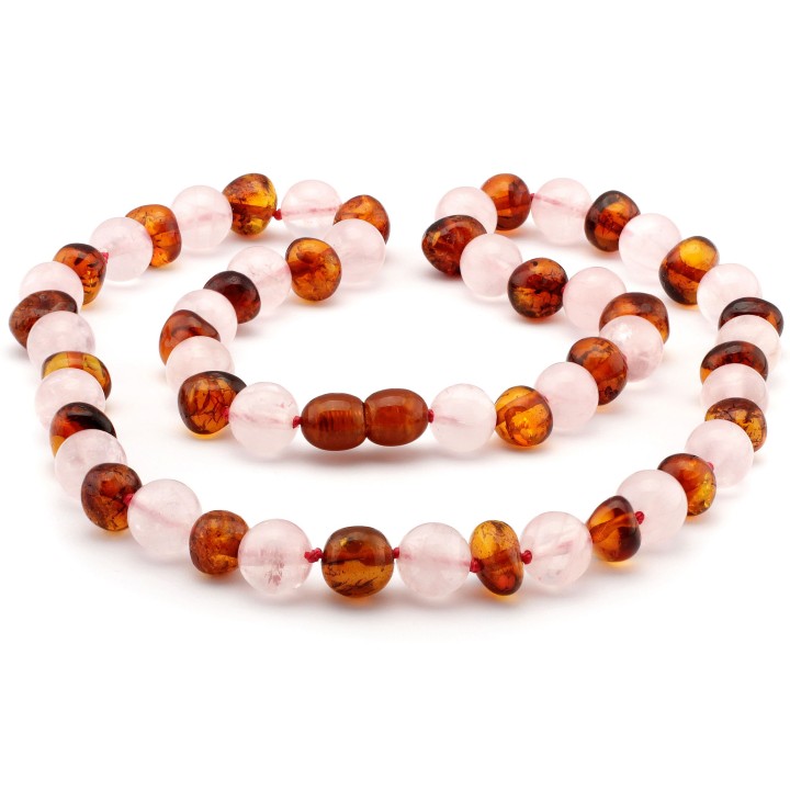 Baroque baltic amber &  rose quartz necklace 2