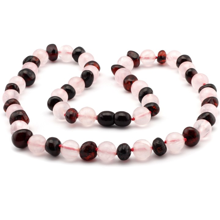 Collana in ambra baltica barocca e quarzo rosa 3