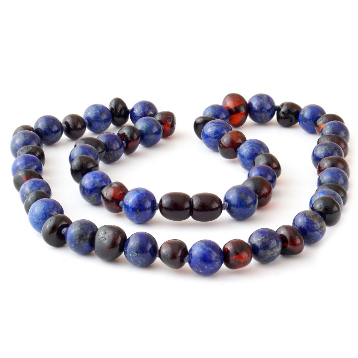 Barocke Halskette aus Baltischem Bernstein & Lapislazuli 10