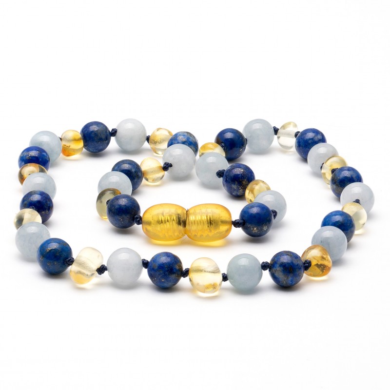 Baltic amber & gemstone teething necklace 19