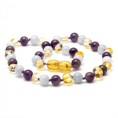 Baltic amber & gemstone teething necklace 16