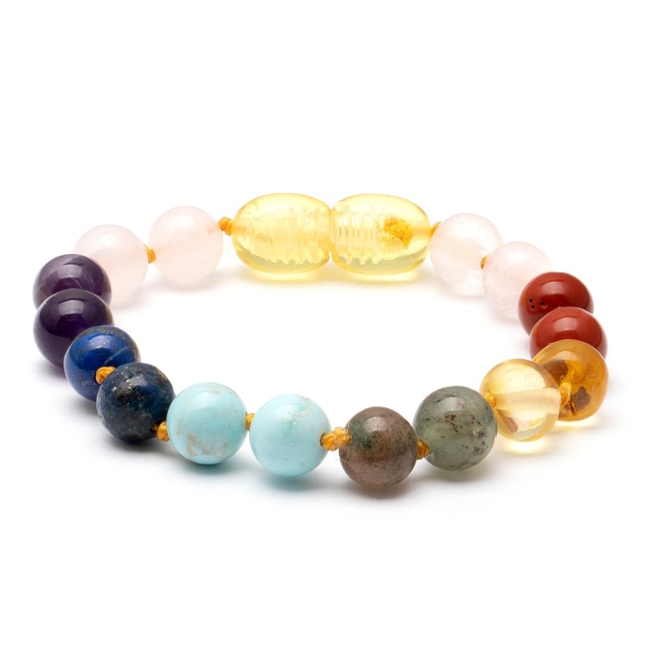 Pulsera infantil de ámbar báltico barroco y piedras preciosas 20