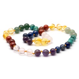 Collier pour enfant en ambre de la Baltique et pierres fines 140