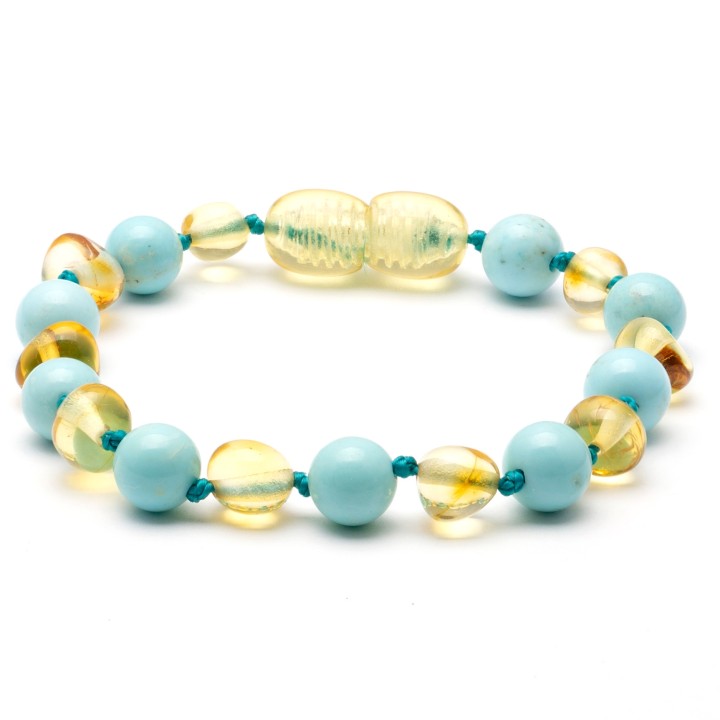 Pulseira infantil de âmbar báltico barroco e turquesa 5