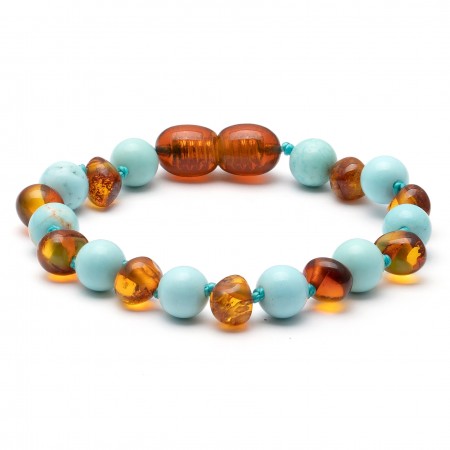 Baroque baltic amber & turquoise baby teething bracelet 4