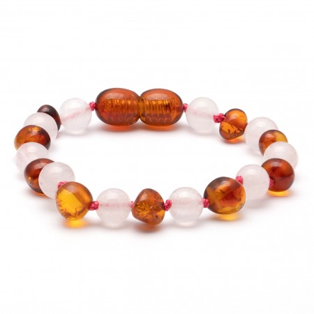 Baroque baltic amber & rose quartz baby teething bracelet 3