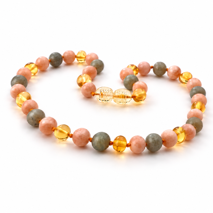 Baltic amber & moonstone / labradorite children’s necklace 14