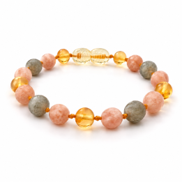 Pulseira infantil de âmbar báltico barroco e labradorite / pedra da lua 2