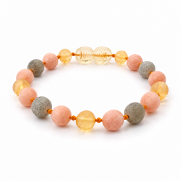Pulsera infantil de ámbar báltico barroco y labradorita / piedra luna 3