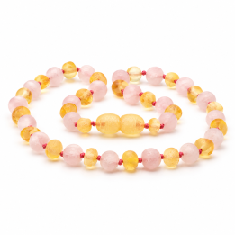 Collana per bambini in ambra baltica e quarzo rosa 12