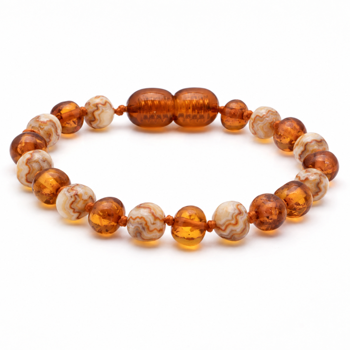 Baroque baltic amber & agate children’s bracelet 1