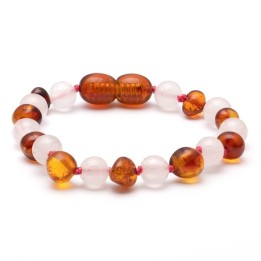 Bracciale barocco in ambra baltica e quarzo rosa 162 | WholesaleAmber