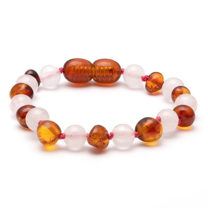 Bracelet baroque en ambre de la Baltique et quartz rose 162 | WholesaleAmber