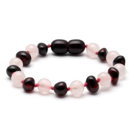Pulsera de ámbar báltico barroco y cuarzo rosa 163 | WholesaleAmber