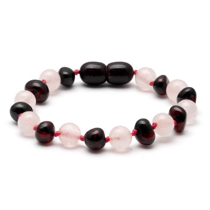 Armband aus barockem Baltischem Bernstein & Rosenquarz 163 | WholesaleAmber