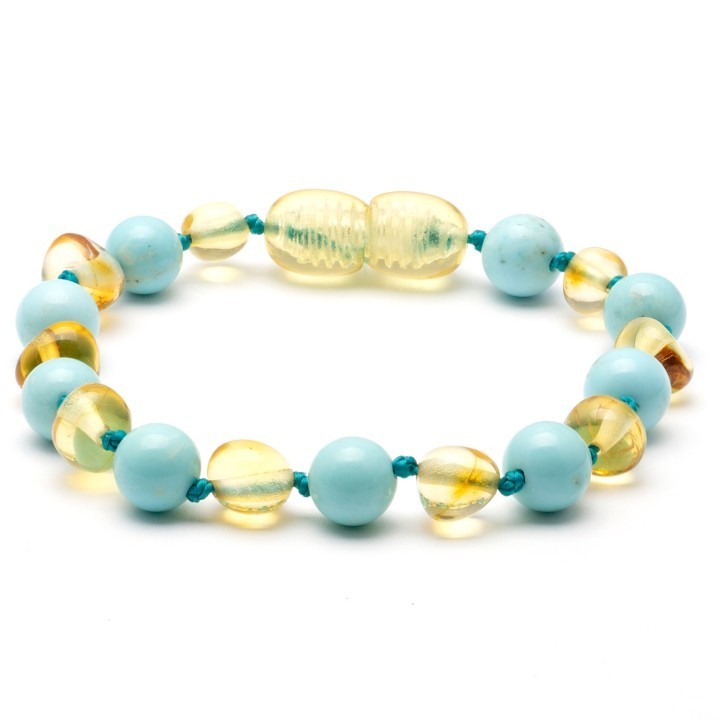 Pulsera de ámbar báltico barroco y turquesa 164 | WholesaleAmber
